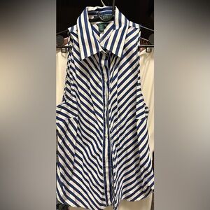 Ralph Lauren white & blue striped sleeveless button up blouse sz-14